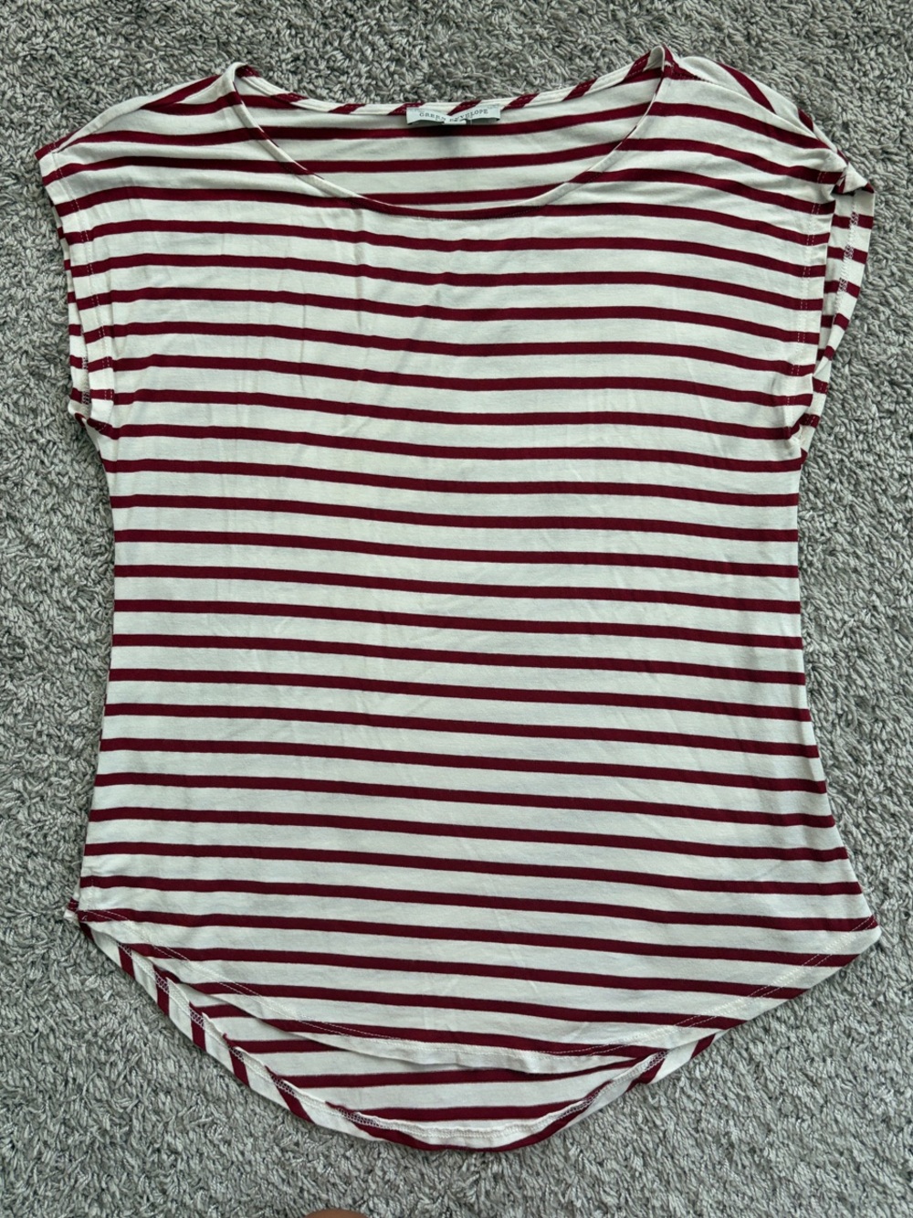 Women’s Dark Red and White Striped Short Sleeve Top